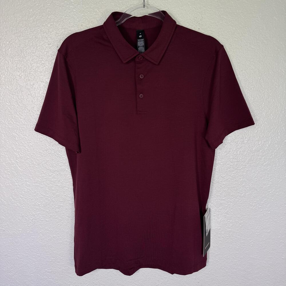 Lululemon Evolution Polo Shirt Mens Medium Short Sleeve Golf Maroon NEW